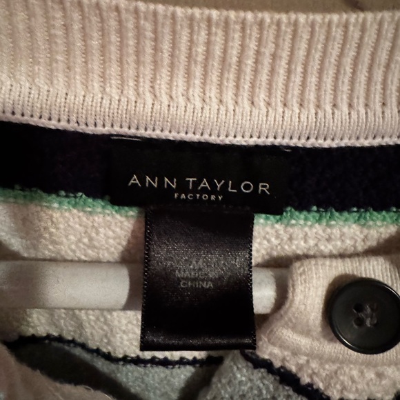 Ann Taylor Multicolor Striped Cardigan - White, Navy, Light Blue, Green - Picture 2 of 7